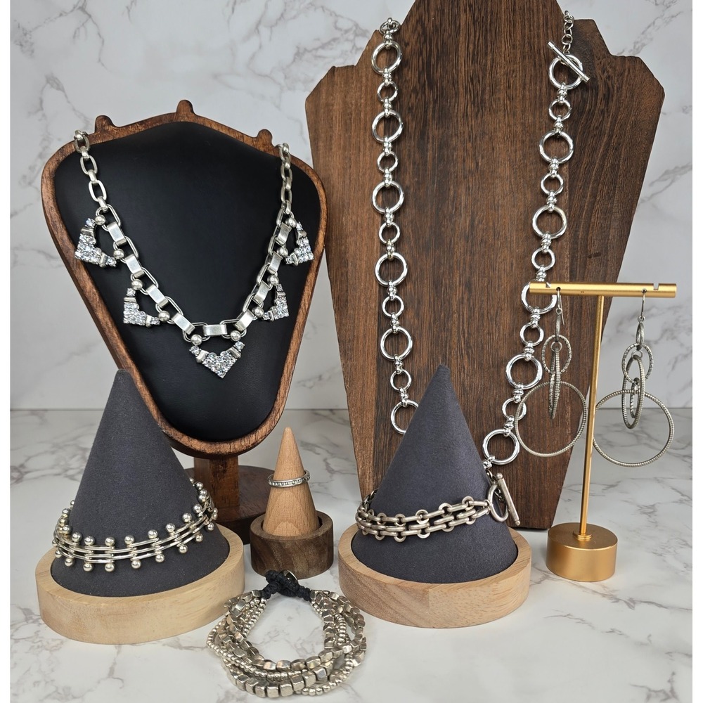 Silver Tone Jewelry Lot Ralph Lauren Stella & Dot Necklace Bracelet Earring Ring